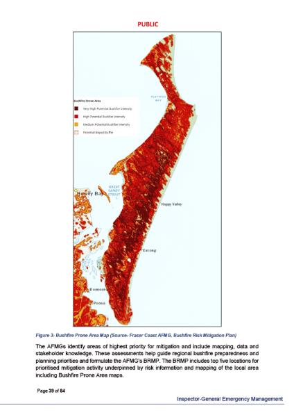 A guide map to fire-prone areas published in the K'gari Fraser Island Bushfire Review Report.