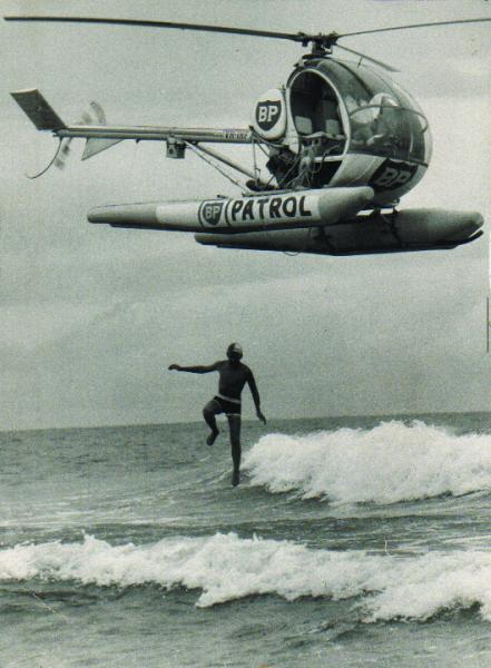 The BP rescue chopper is a little less systematic in this 1973 demonstration at Nobbys.