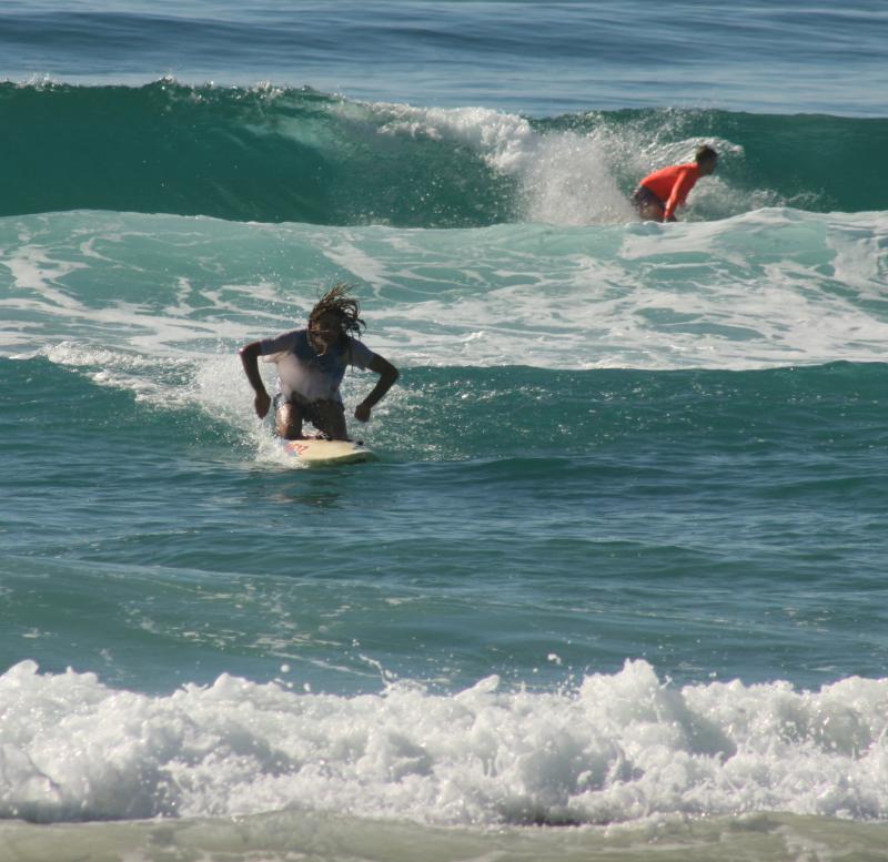 Finally, the waves arrive, Group 4 patrol 2014. Lynden Sullivan chasing a swell (left) and Patrick 'Patchy' Serisier on a wave (right).