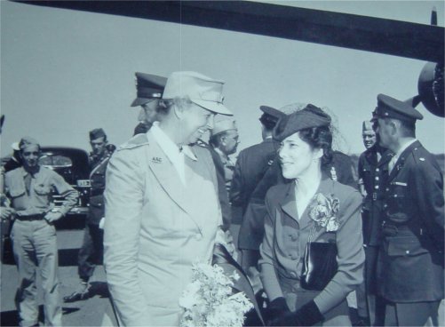 US President's wife and First Lady, Eleanor Roosevelt, meets Jean MacArthur at Archerfield on September 13, 1943.